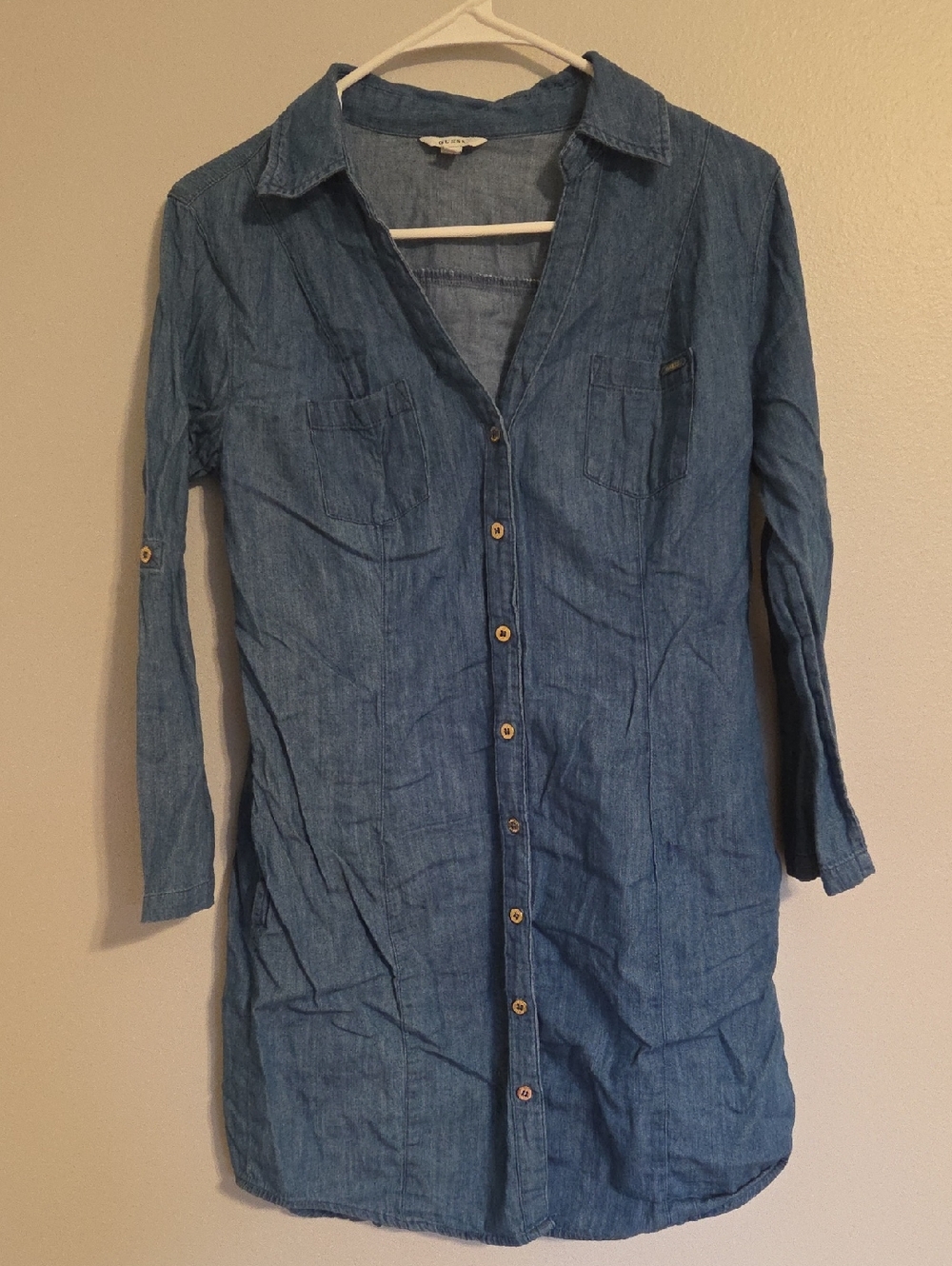 GUESS Denim Button-Down Shirt Dress - Blue